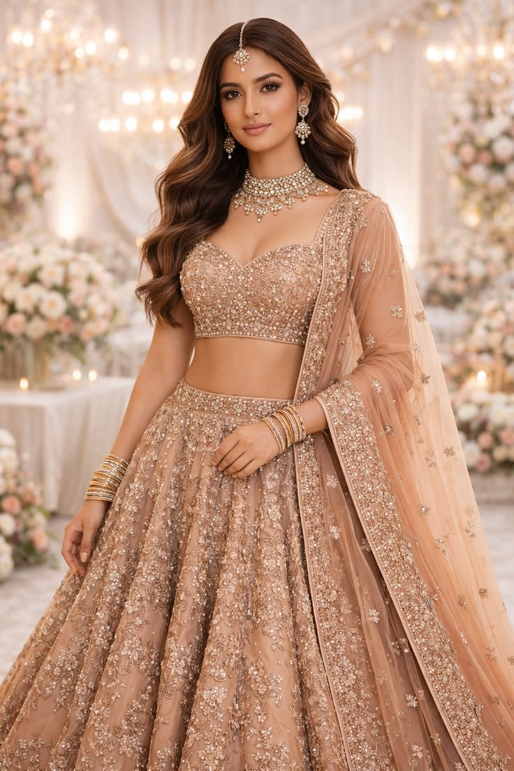 Beige Sequin Party Lehenga