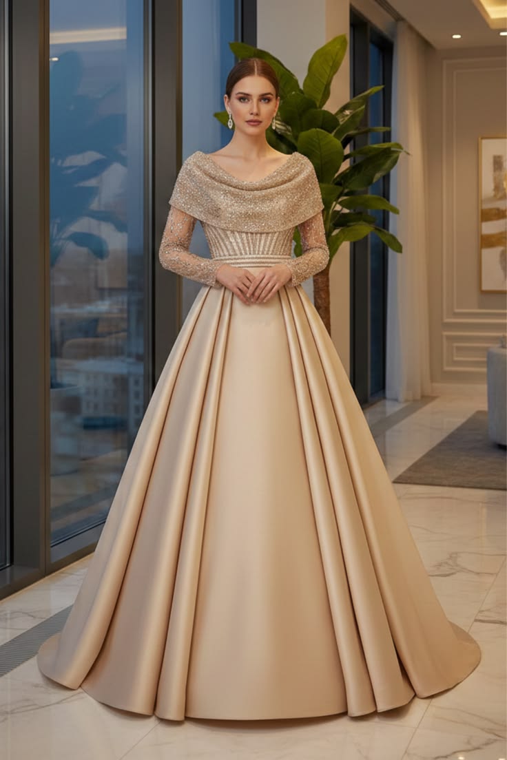 Cream Satin Evening Gown
